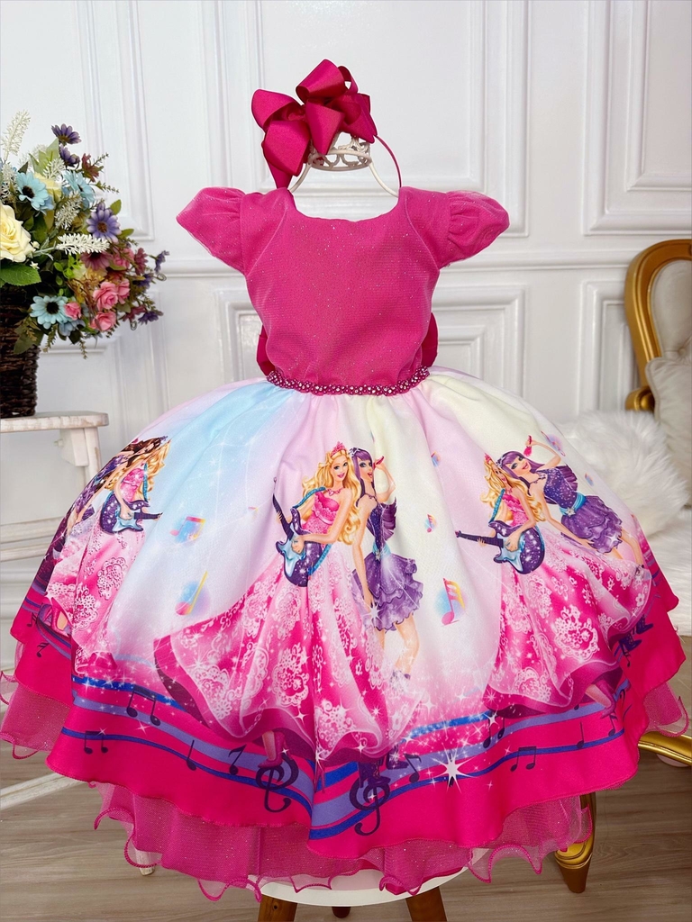 Vestido infantil da Barbie princesa na cor rosa