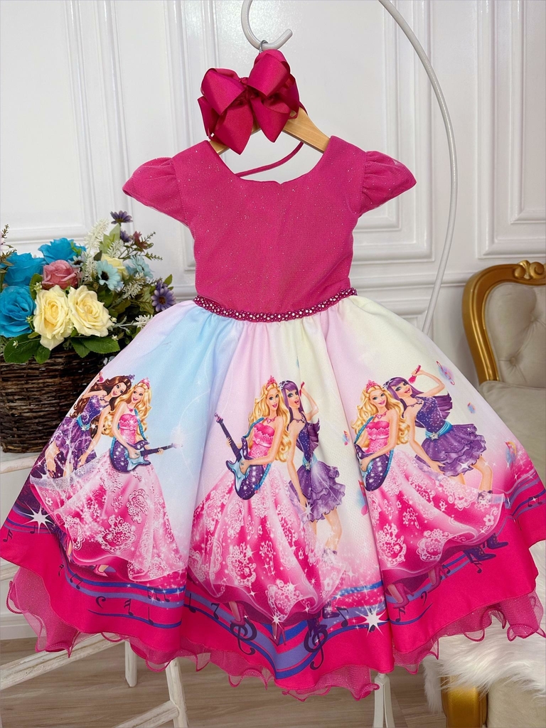 Vestido infantil da Barbie princesa na cor rosa