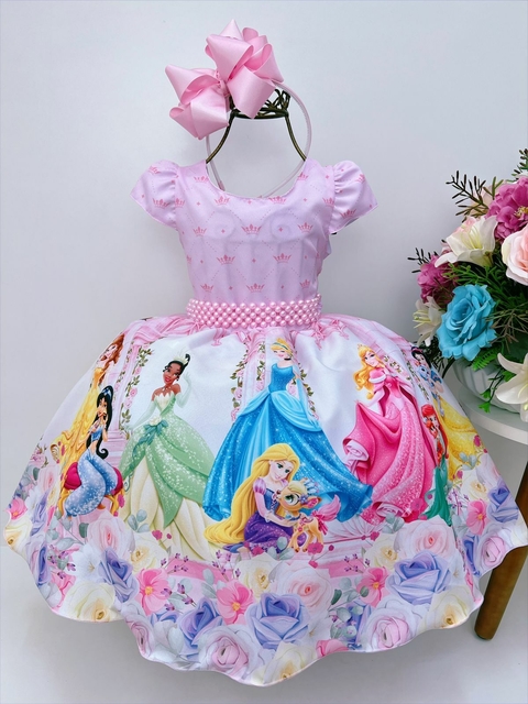 Vestido Infantil Moana Baby Rosa C/ Broche Luxo Princesas