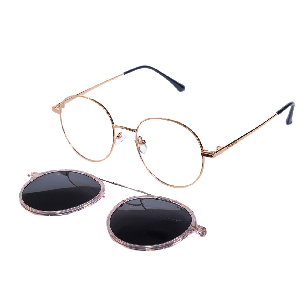 Armação Para Óculos De Grau Clip On Redondo Dourado com Nude TRI045 Triton  Eyewear