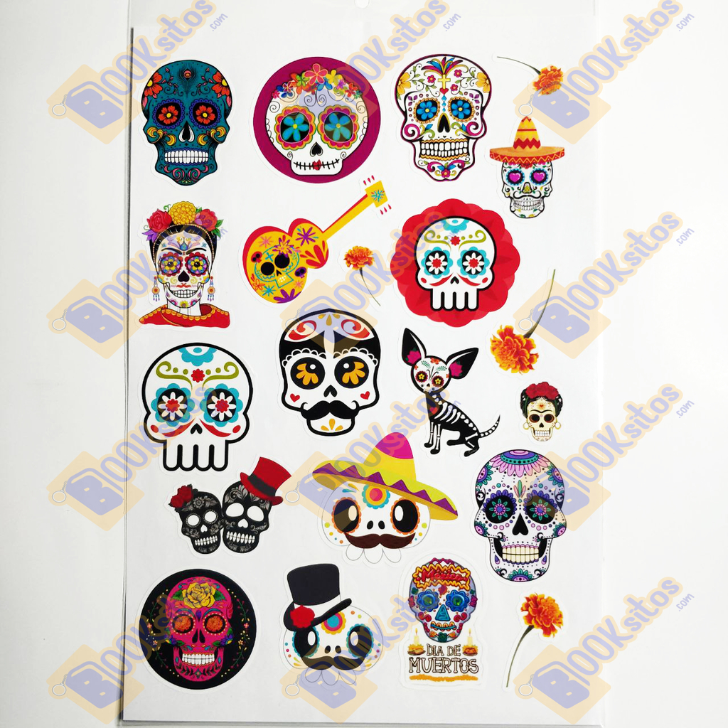 Stickers, Calcomanías Dia de Muertos, Calaveras, Papel HD, Calidad  fotográfica MOD2