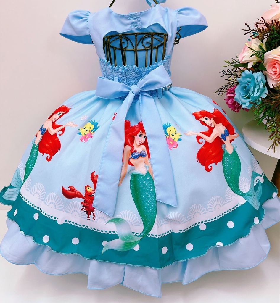 Fantasia Infantil Pequena Sereia Ariel Vestido Festa Luxo