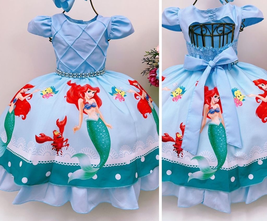 Vestido festa infantil da pequena sereia Ariel