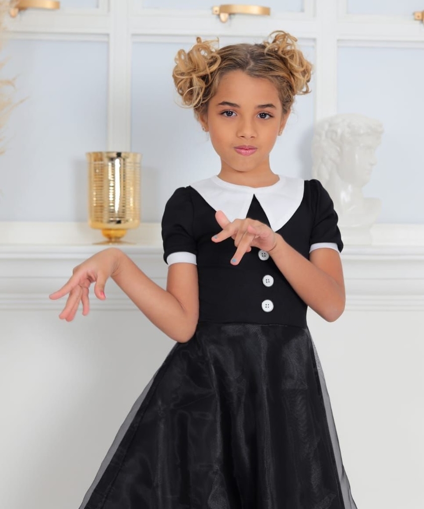 Fantasia Vandinha Familía Addams - Vestido Baile Infantil - Halloween