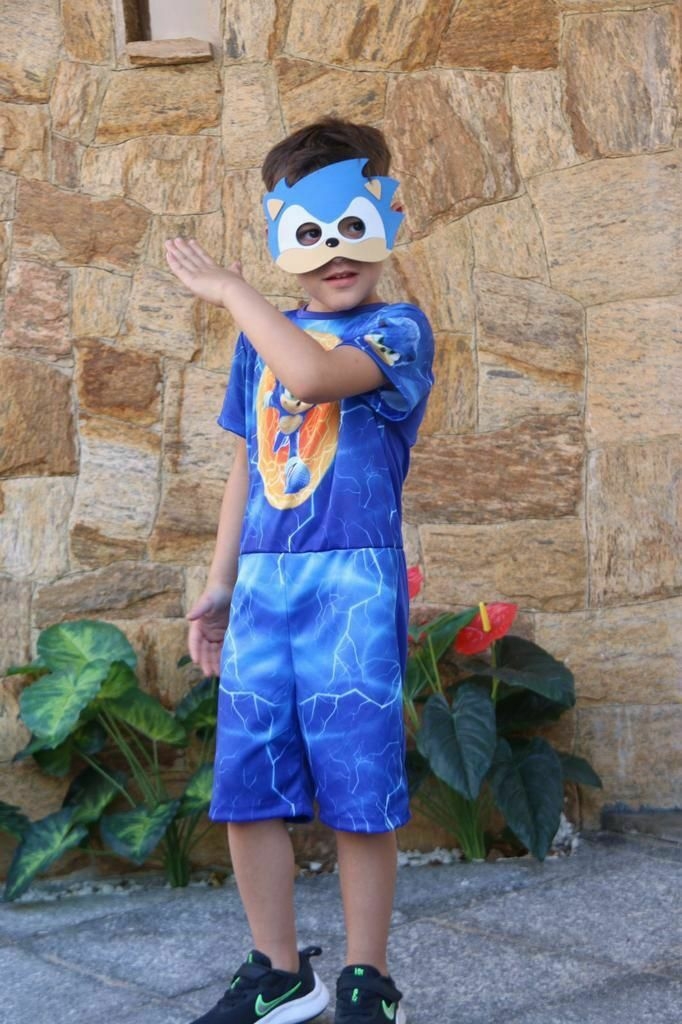 Fantasia Infantil Roupa Sonic 2 Máscaras Envio Já