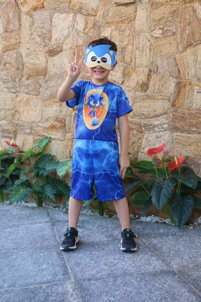 Roupa Fantasia Sonic Infantil Menino Azul Com Máscara