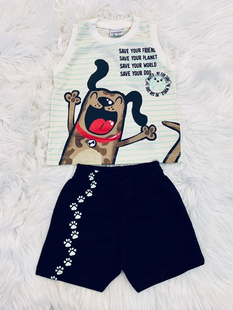 Conjunto Bebê Menino Body e Saruel Dino Azul/Mescla Livy Malhas