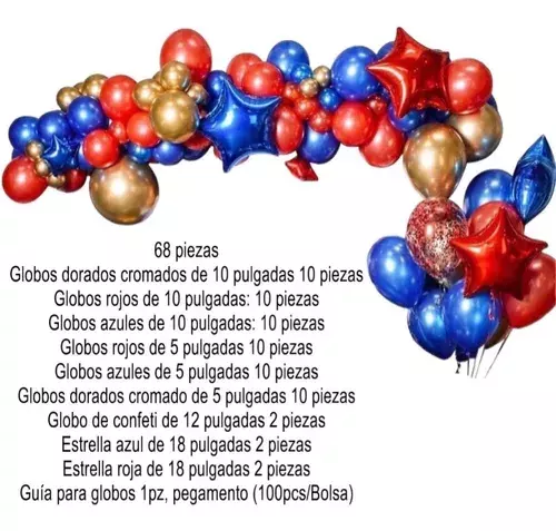 Arco de Globos Azul - Rojo - Dorado