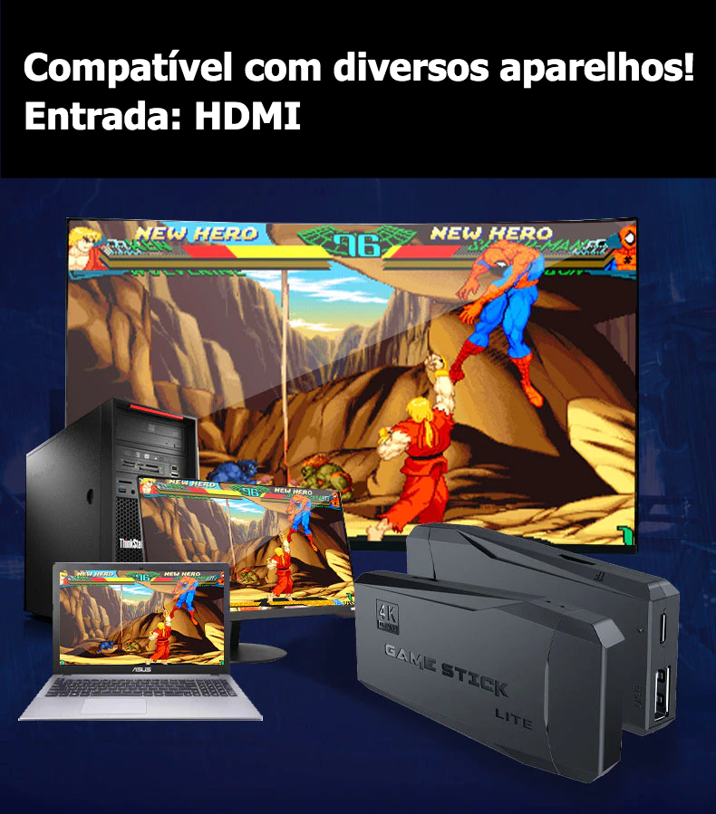 Super Pro Retrô - Game Stick 4k 10.000 Jogos + 2 Controles de BRINDE