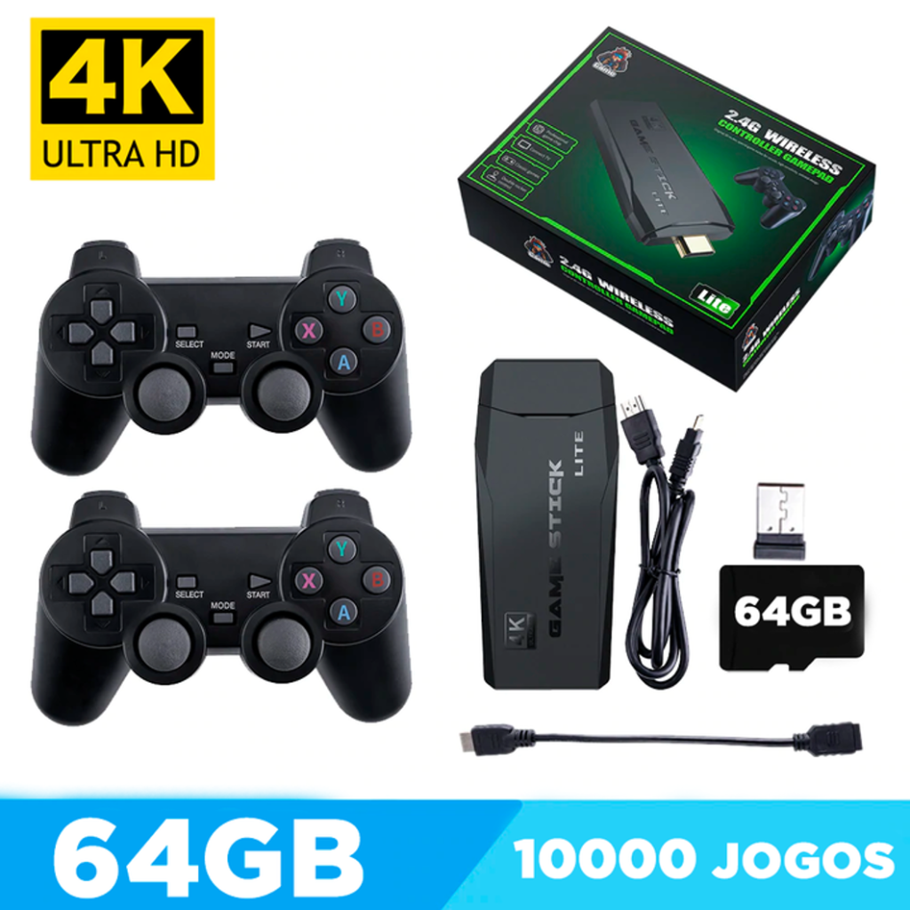 Videogame Retrô Game Stick até 10.000 jogos 4k com 2 controles sem fio