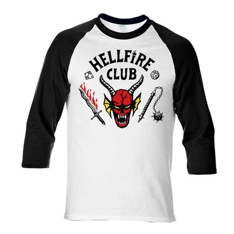 Camiseta Raglan Hellfire 27 Club tamanho adulto na cor branca com