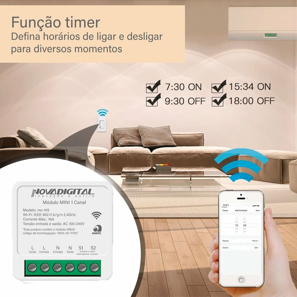 Módulo Mini Wi-Fi 2 Canais 10A Bivolt - INFOLED