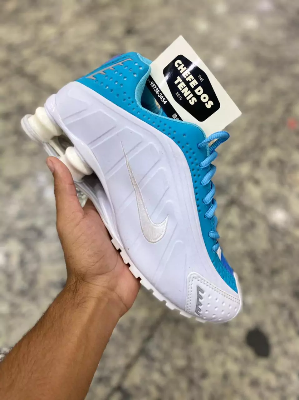 Tênis Nike Shox R4 Branco/Azul Bebê