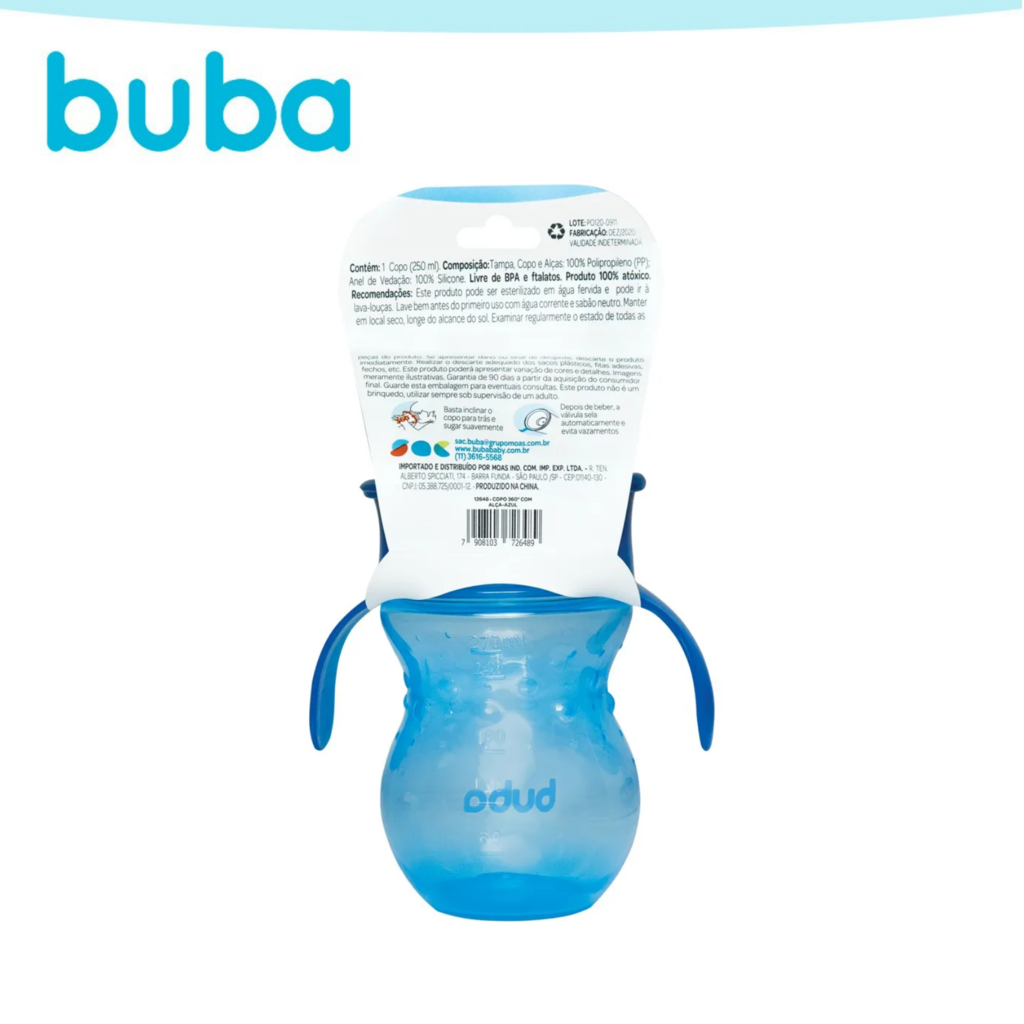 Copo de Treinamento 360 Bebê - com Alça - 270ml - Azul - Buba