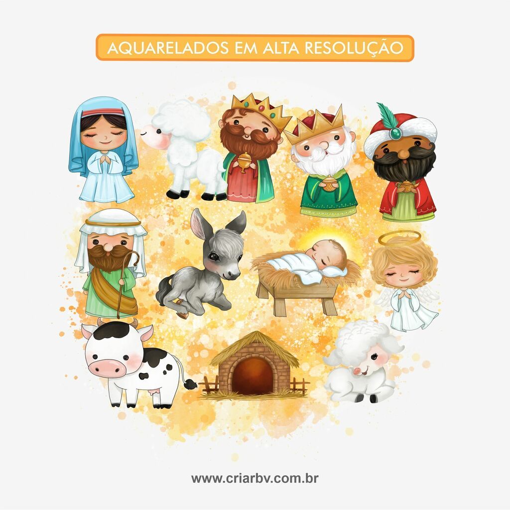 Kit Digital Natal de Jesus – Para colorir – Cliparts em aquarela - Nick  Design