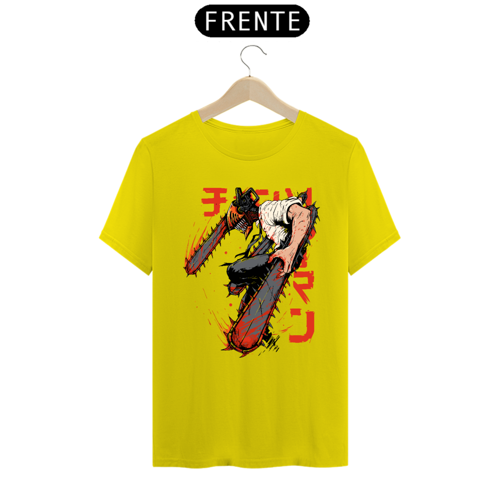 Camiseta básica na cor preta com estampa Chainsaw Man. - Camisetas anime  30.1 penteada e reforçada, 100% algodão estampa no tamanho Gigante!