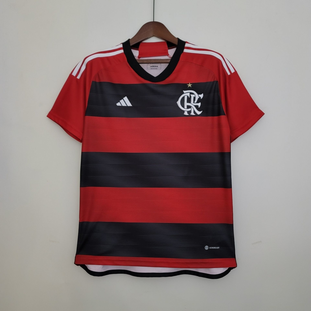 Camisa Flamengo I 23/24 s/n Torcedor Adidas Masculina - Vermelho+Preto