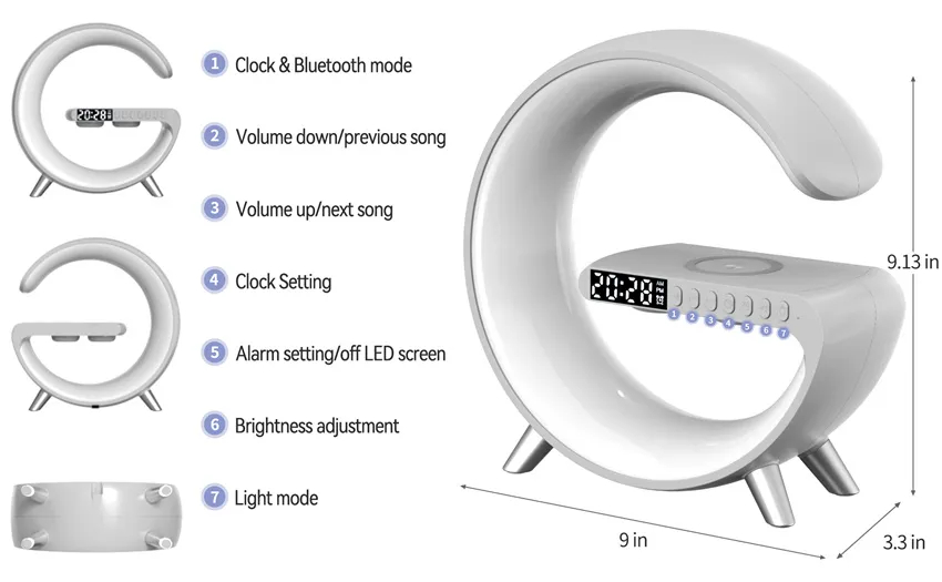 Luminária multifuncional - Relógio de Mesa e Despertador- Carregador d