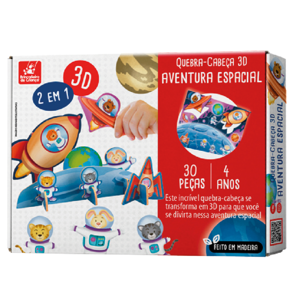 Quebra cabeça madeira 3D kit 16 peças puzzle