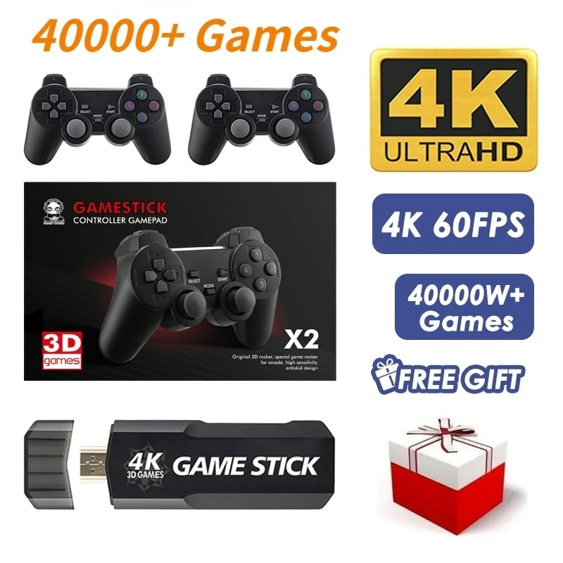 Game Stick Retrô 4k 64G com 30.000 Jogos Nostálgicos + 2 Controles Sem