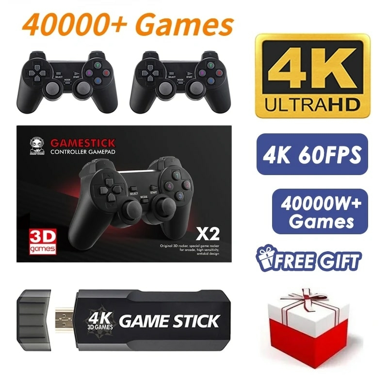 Videogame Stick 4K 32gb 64gb 2 Controles Sem Fio Console Portatil