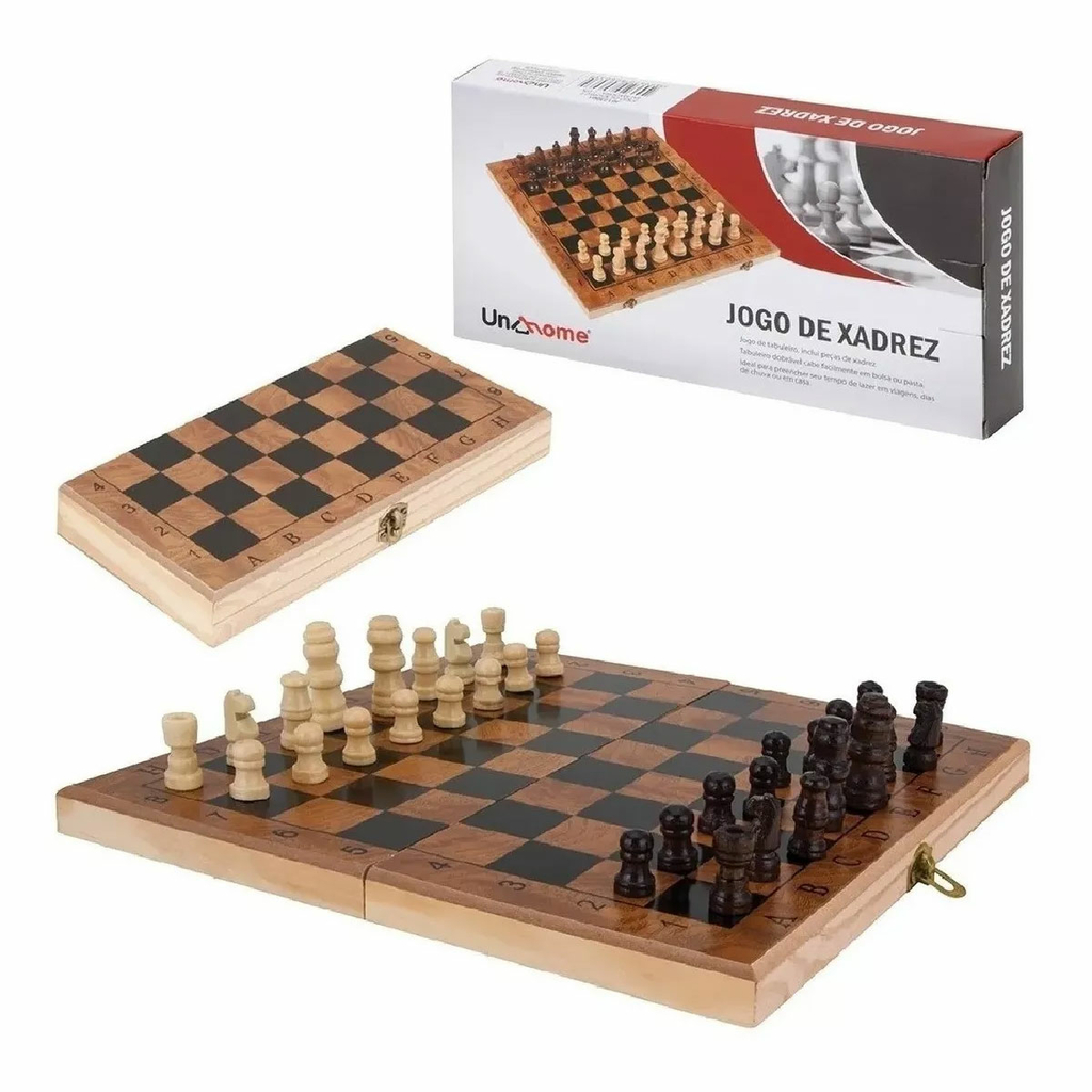 Conjunto de xadrez de madeira dobrável magnético grande tabuleiro