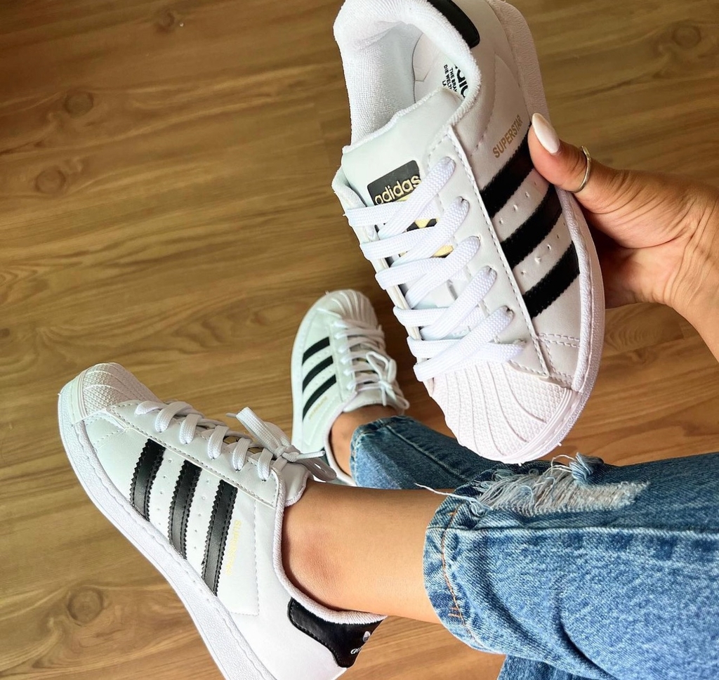 Tênis Adidas Super Star Branco e Preto Feminino Premium