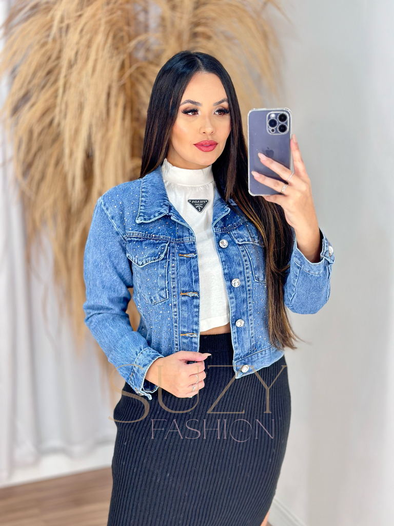 Jaqueta jeans pedraria - Comprar em Suzy Fashion