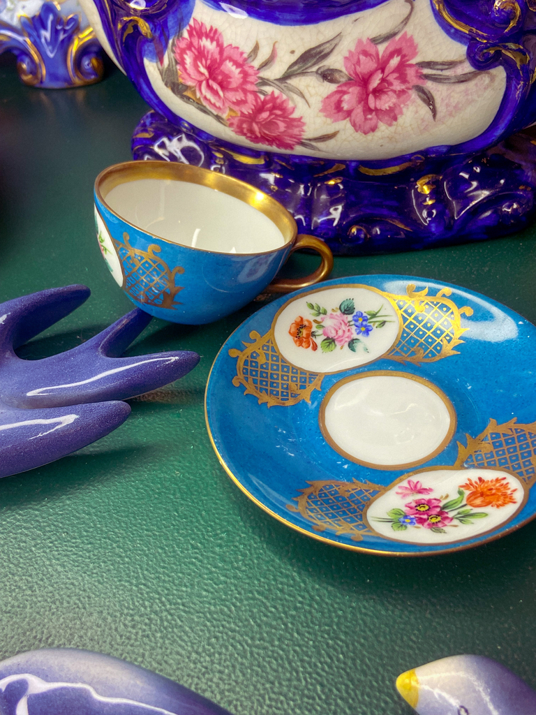 Antigo Conjunto De Cha Porcelana Laranja E Ouro - Império dos