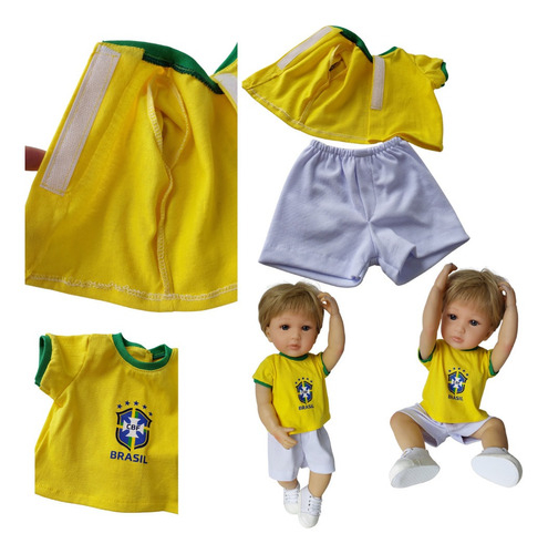 Roupa Boneca Bebê Reborn Uniforme Da Copa Pronta Entrega