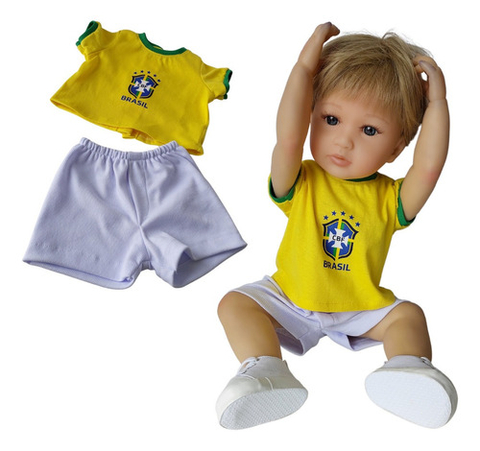 Roupa Boneca Bebê Reborn Uniforme Da Copa Pronta Entrega