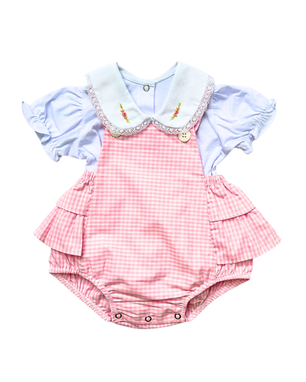 Conjunto Romper Flora Xadrez Rosa - TRÉSS KIDS