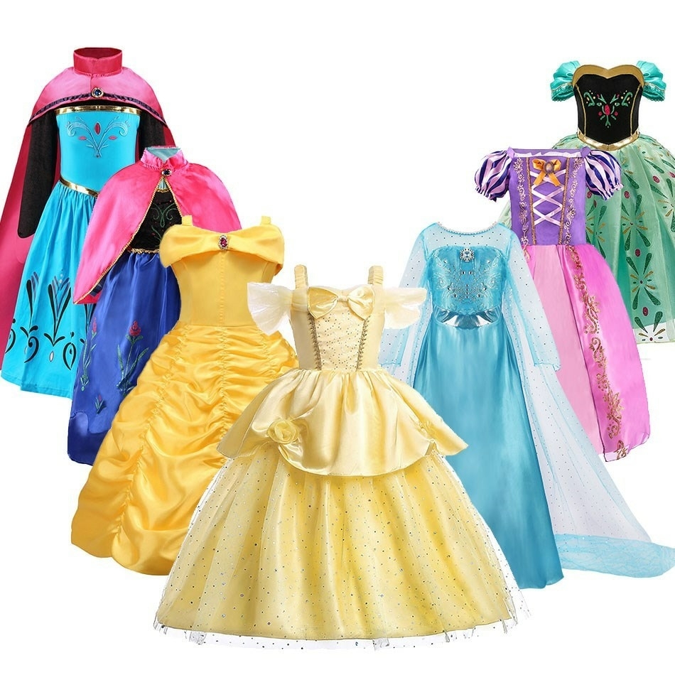 Fantasia Menina Princesa Cosplay Vestido De Festa Crianças Rapunzel  Cinderela Anna Elsa