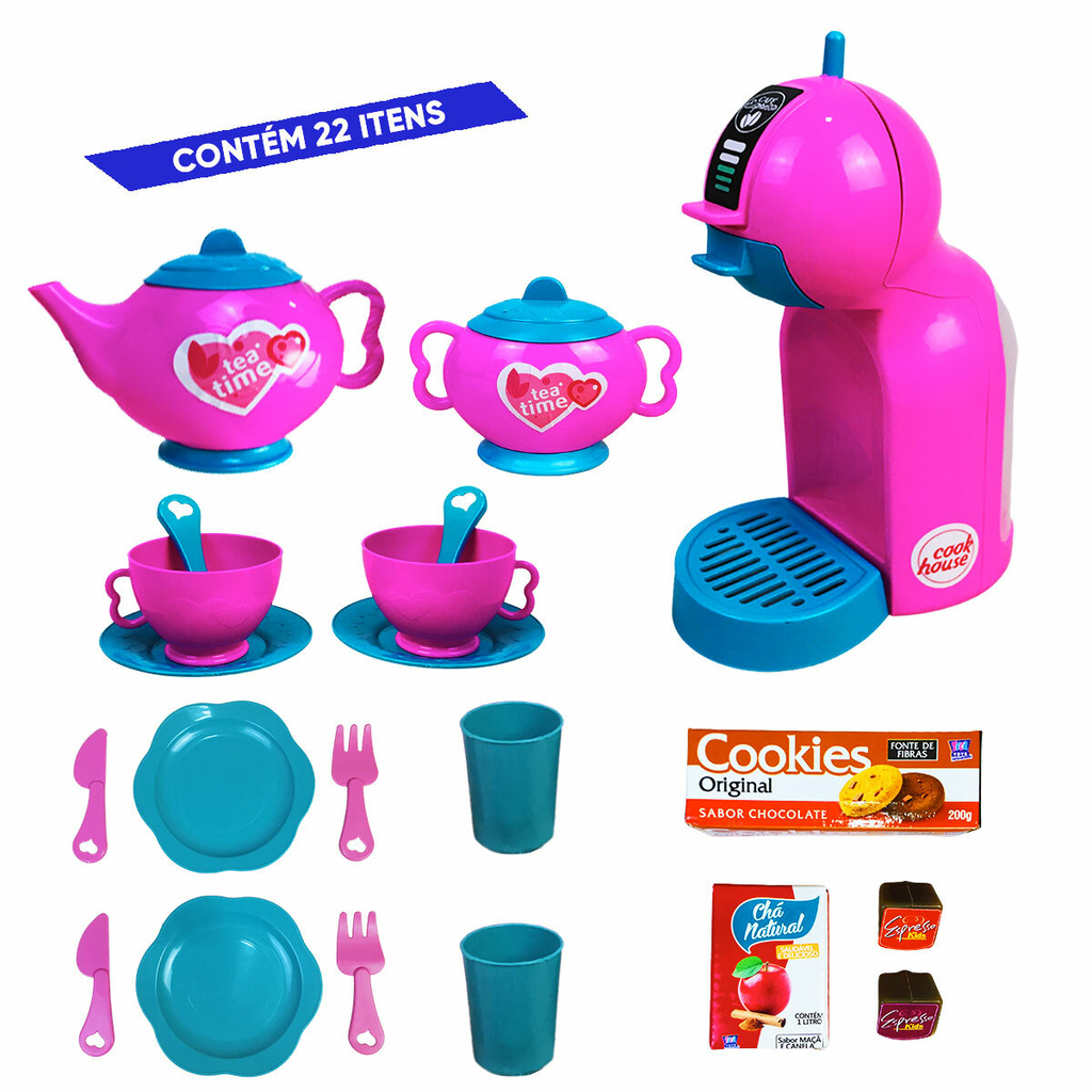 Kit Cozinha Infantil Jogo De Chá Rosa Menina 22 Acessórios