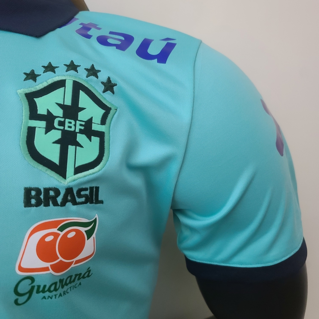 Camisa Seleção Brasil Polo Azul Claro 2022/23 Torcedor Masculina