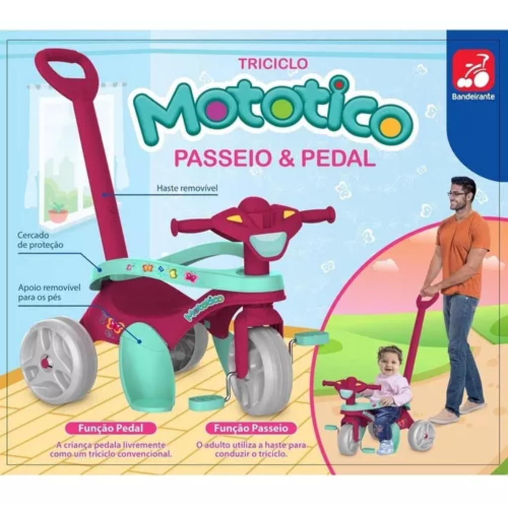 Triciclo Infantil Menina Motoca Rosa Com Empurrador E Pedal