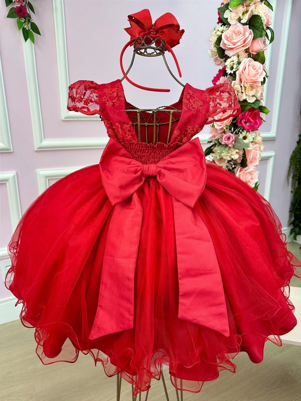 Vestido Infantil Princesa Jardim Encantado Vermelho Luxo