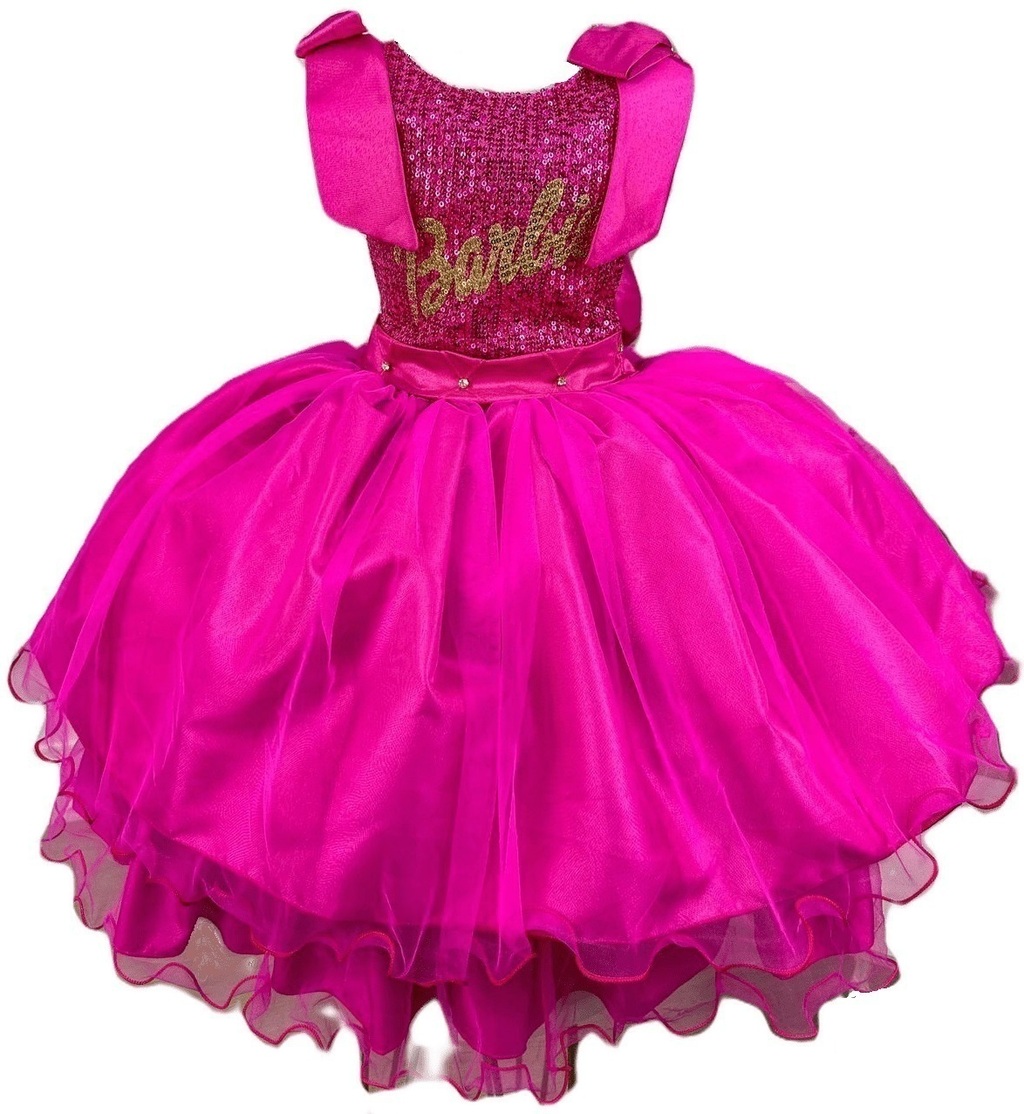 Vestido Barbie Girl Rosa Com Babado Menina Infantil