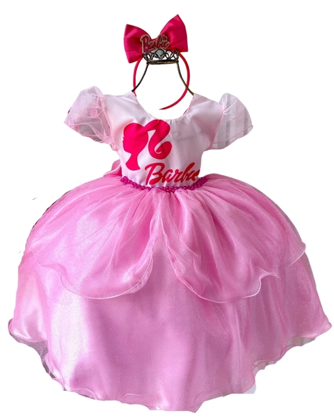 Vestido Princesa Belli Tematico Barbie Pink Babado - Roupa Infantil