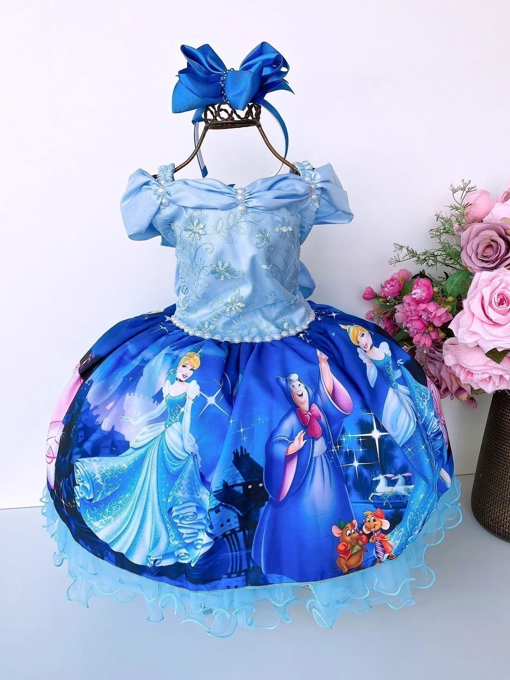 Vestido Cinderela Azul Princesa Disney Luxo Menina Infantil