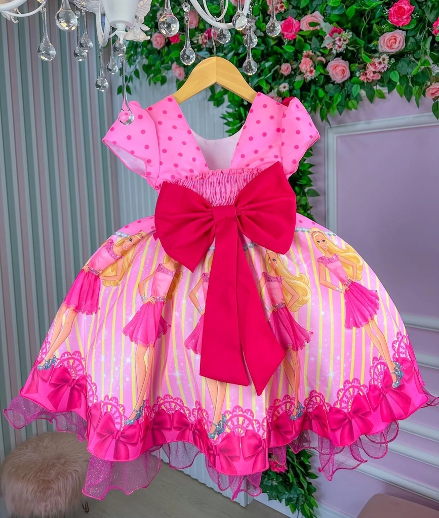 Vestido Infantil Barbie Pink Com Cinto de Pérolas – Moda infantil