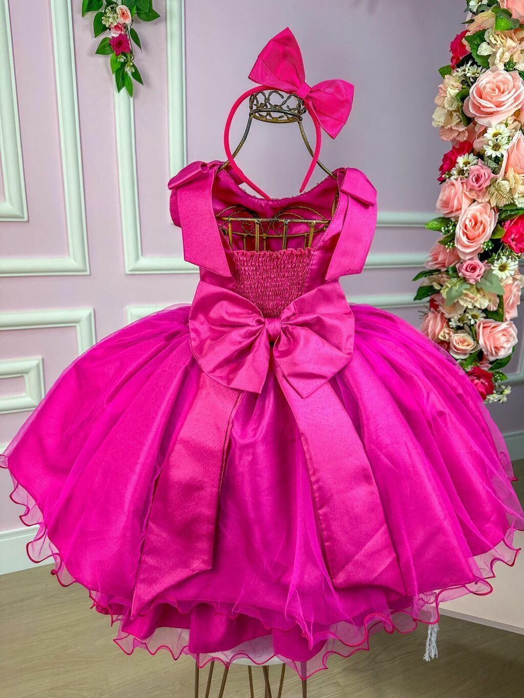 Vestido Barbie Girl Rosa Com Babado Menina Infantil