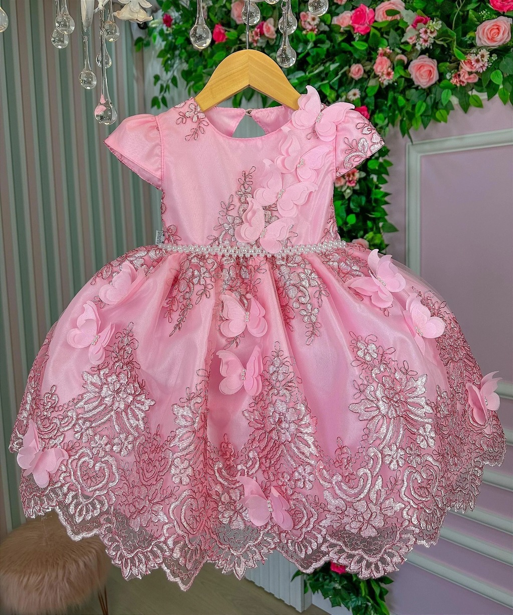 Vestido infantil Princesa Jardim Encantado Rosa c/ borboleta