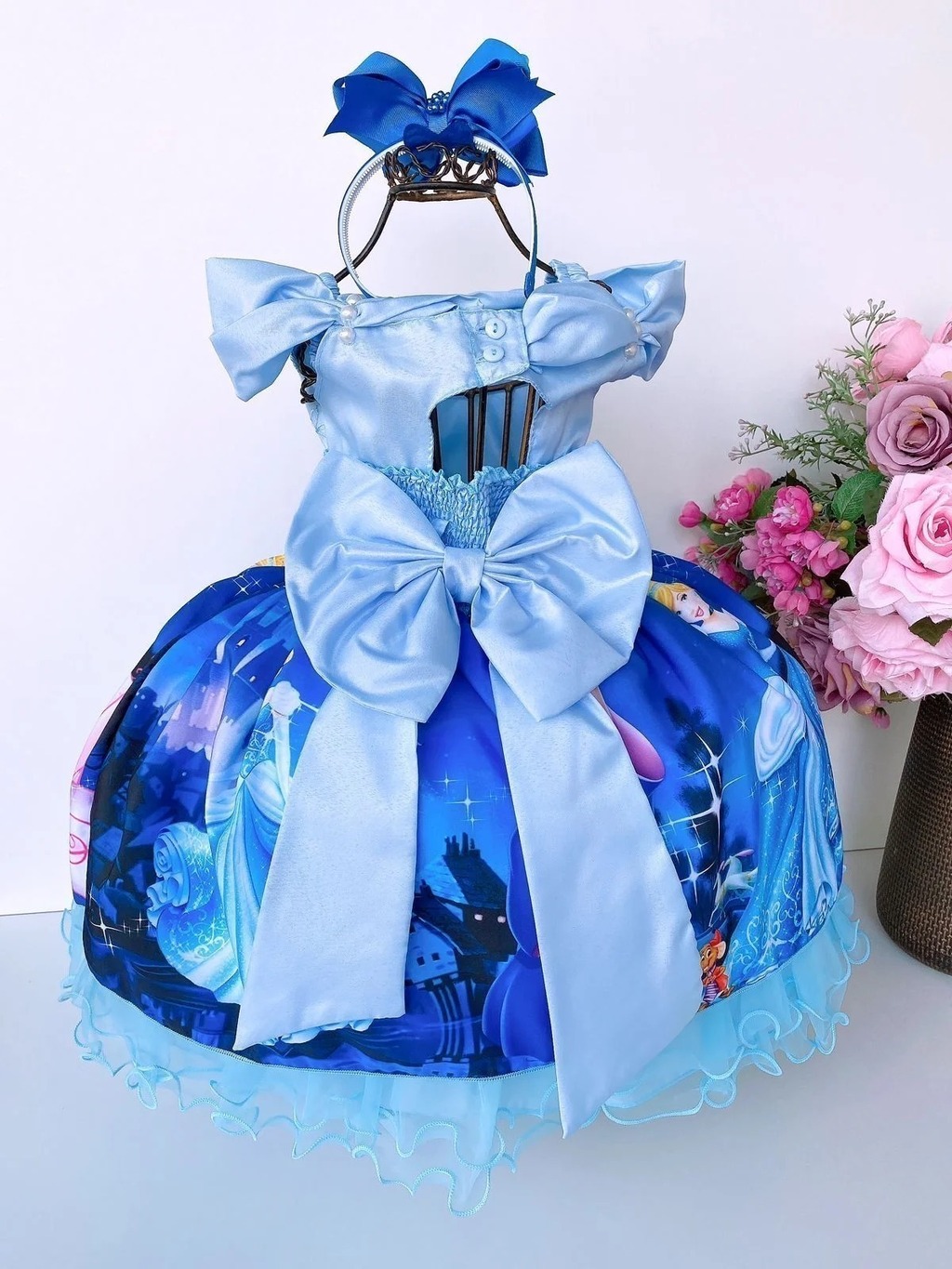 Vestido Cinderela Azul Princesa Disney Luxo Menina Infantil