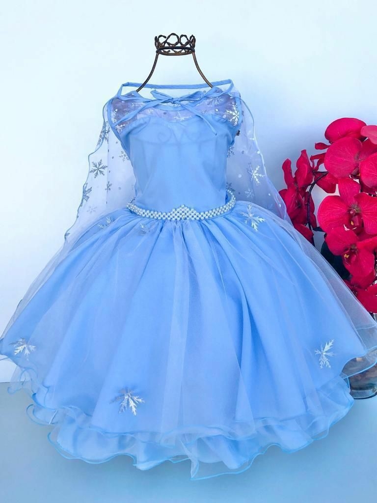 Vestido Infantil Frozen Com Capa Luxo Festas De Princesas