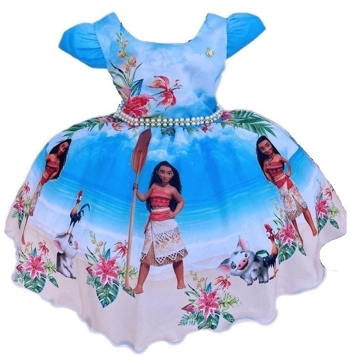 Vestido Moana adulta azul Temático Infantil 1 a 8 anos - IS STORE