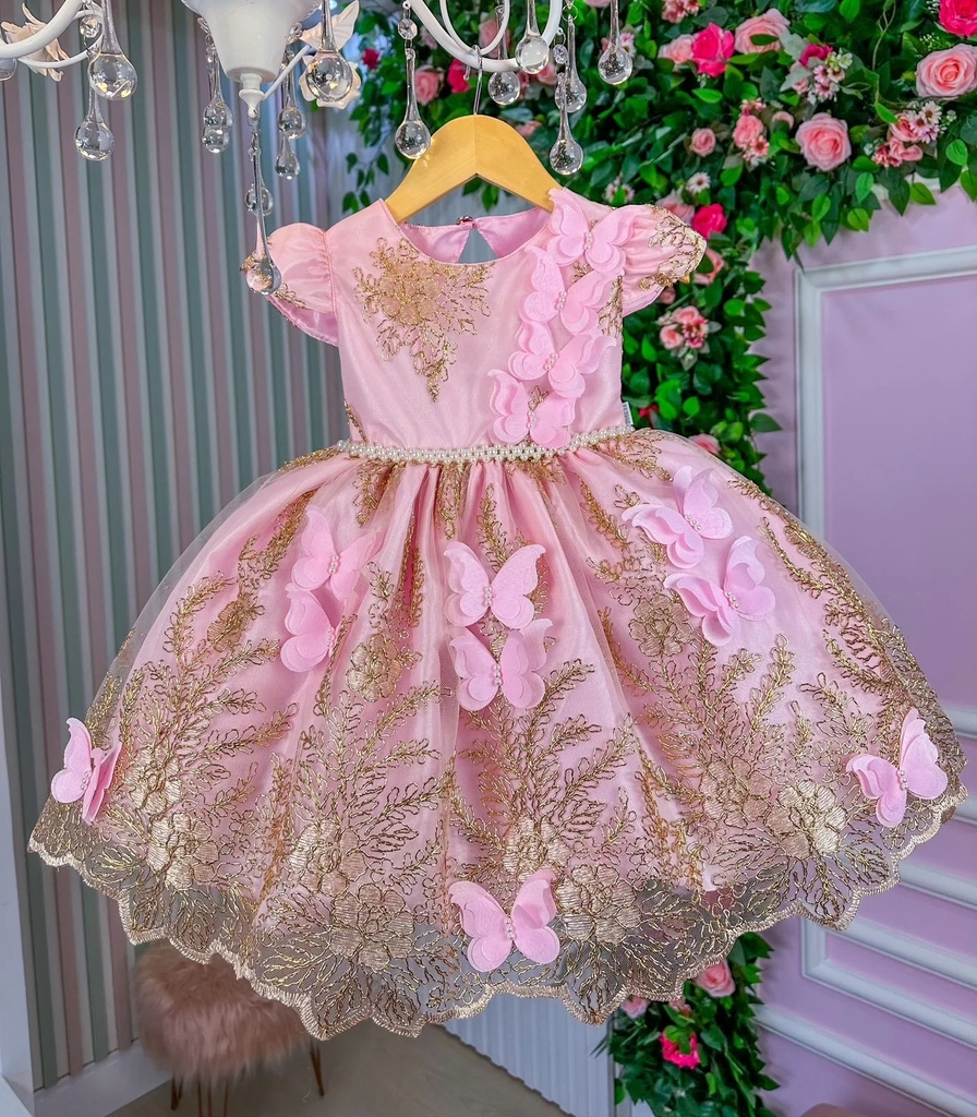 Vestido Infantil Pink Festa Princesas Barbie Realeza Festa