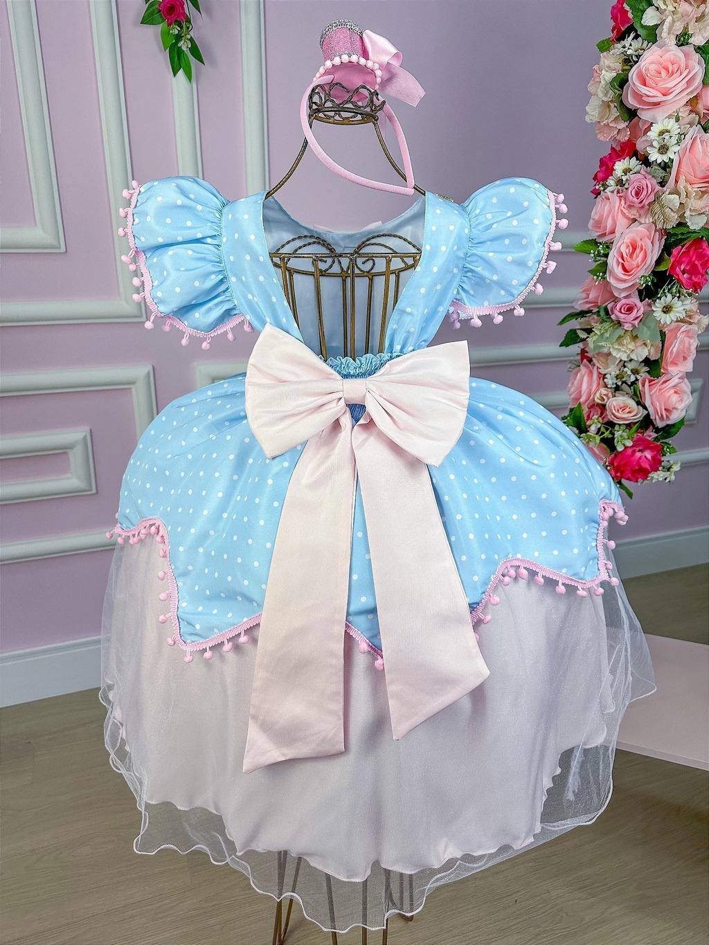 Vestido Infantil Azul Luxo Princesa Cinderela Frozen Alice