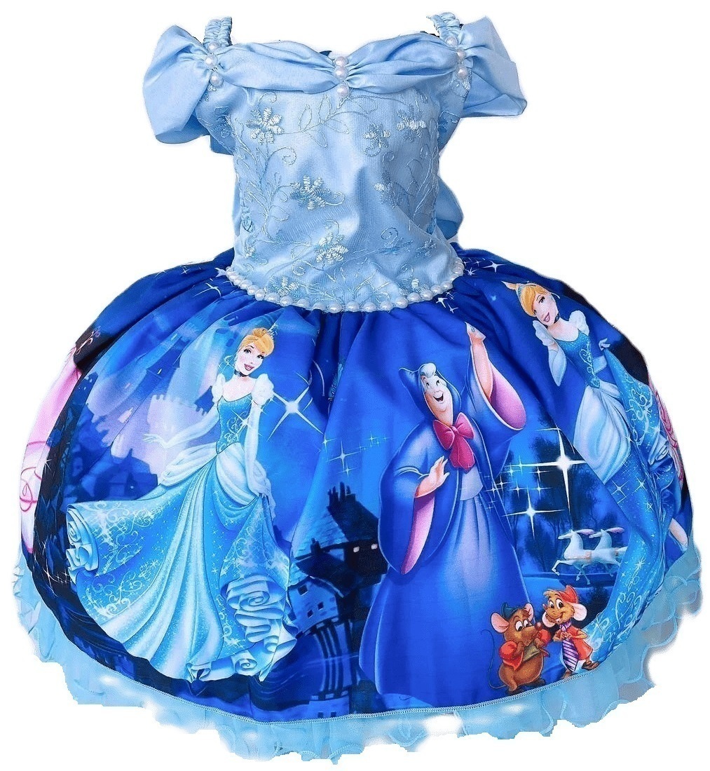 Vestido Azul Luxo Princesa Cinderela Frozen Alice 1 A 3