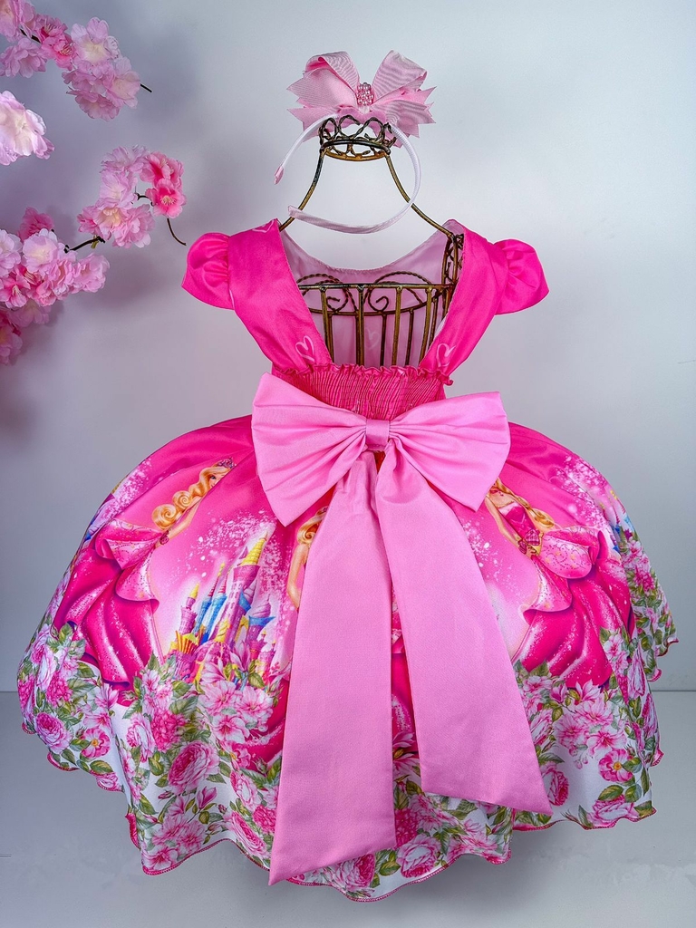 Vestido infantil da Barbie princesa na cor rosa